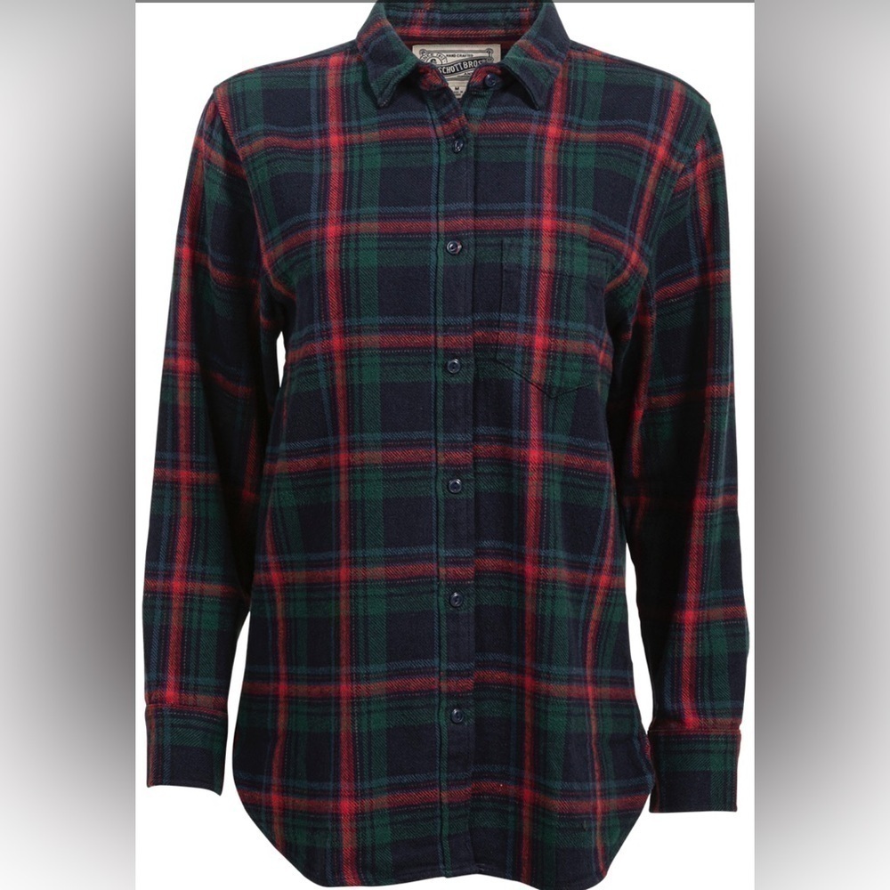 Schott Bros plaid flannel cotton button front shirt. Thick fabric. Size S